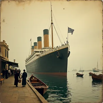 1912 Postcard: Titanic in Mykonos Harbor