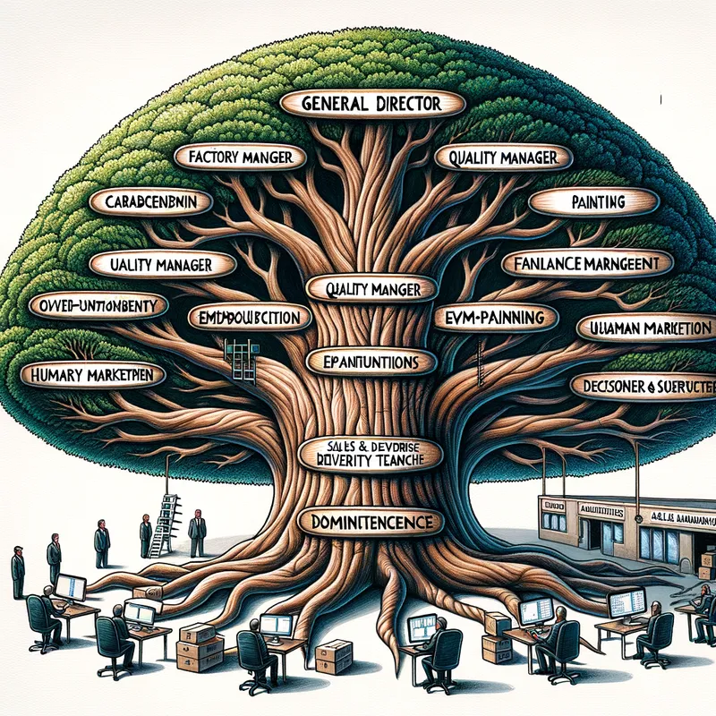 المدينة الصناعية - المدير العام
│
├── مدير المصنع
│   ├── مدير الإنتاج
│   │   ├── مشرف النجارة
│   │   ├── مشرف الدهان
│   │   ├── مشرف التنجيد
│   │   ├── مشرف التركيبات والتجميع
│   │   ├── مشرف الصيانة
│   │   ├── مسؤول المخزون والمشتريات
│   │
│   ├── مدير الجودة
│   │   ├── فريق مراقبة الجودة
│   │
│   ├── مدير المالية
│   │   ├── قسم المحاسبة
│   │   ├── قسم التدفقات النقدية
│   │
│   ├── مدير الموارد البشرية
│   │   ├── قسم التوظيف والتدريب
│   │   ├── قسم إدارة الأداء والانضباط
│   │
│   ├── مدير المبيعات والتسويق
│   │   ├── فريق المبيعات
│   │   ├── التسويق الإلكتروني
│   │   ├── خدمة العملاء
│   │
│   ├── قسم الدعم اللوجستي (الشحن والتوصيل)
 - AI image generated with Art