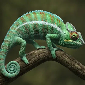 3D Chameleon on Tree Branch