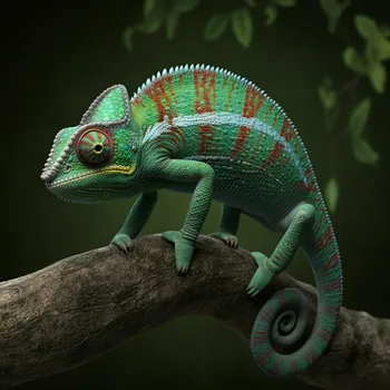 3D Chameleon on Tree Branch