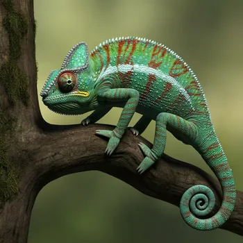 3D Chameleon on Tree Branch