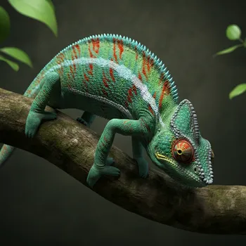 3D Chameleon on Tree Branch
