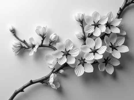 3D Cherry Blossom Relief (Grayscale)