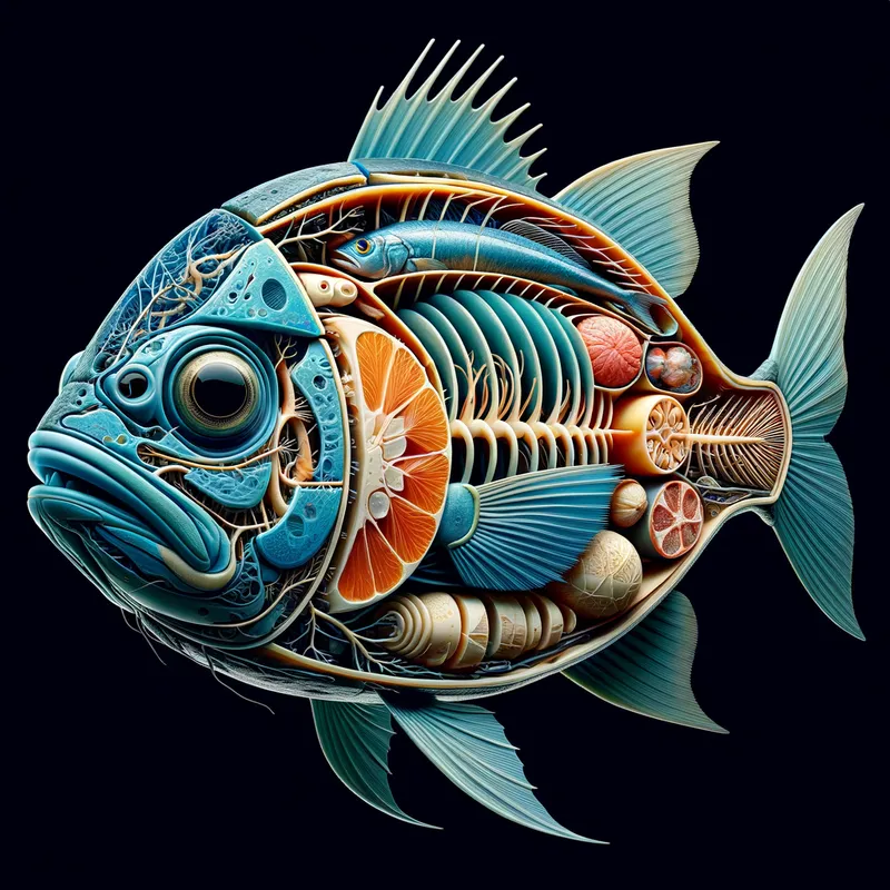 3D Fish Anatomy Sections - Tangra AI Image Generator