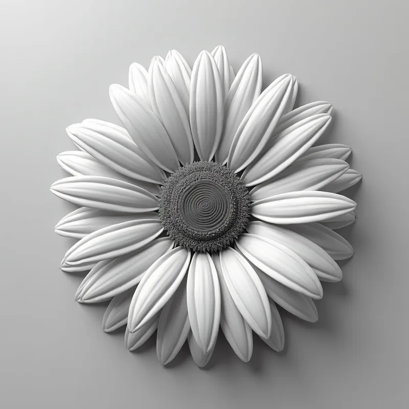 3D Grayscale Daisy - 3D grayscale realistic image of a daisy - AI image generated with Photorealistic 2