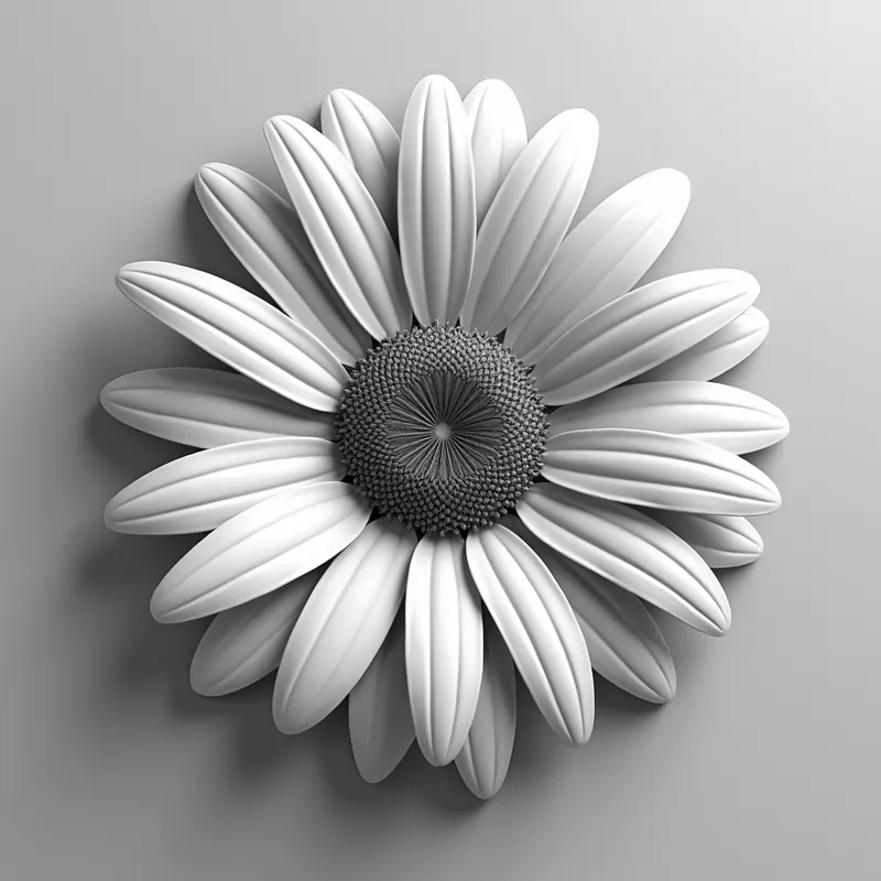 3D Grayscale Daisy - 3D grayscale realistic image of a daisy - AI image generated with Photorealistic 2