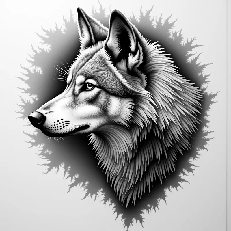 3D Grayscale Wolf Engraving - 3D grayscale wolf deep engraving  - AI image generated with Photorealistic 2
