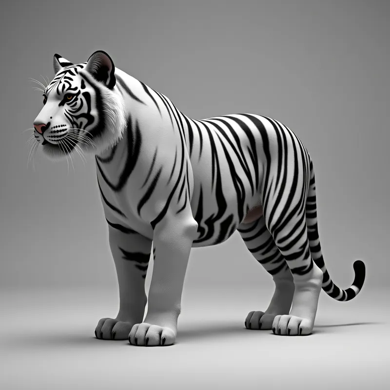 3D Realistic Grayscale Tiger Model - 3D realistic grayscale full body tiger detailed - AI image generated with Photorealistic 2