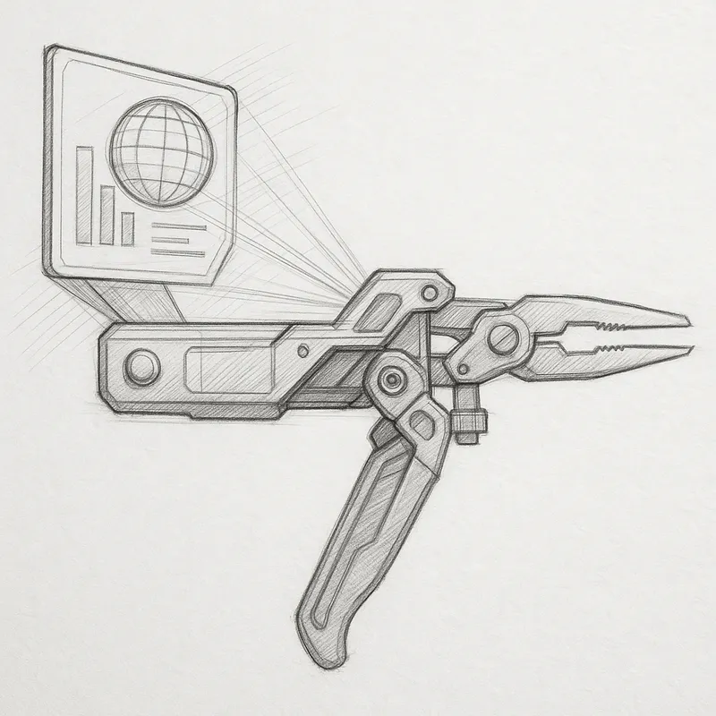 Adaptable Hand Gadget - A versatile, handheld tool that adapts to different situations by transforming its form and function, equipped with holographic displays and mechanical adjustments. - AI image generated with GPT Image - profile view, sketching