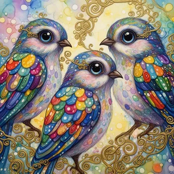 Alcohol-Ink Klimt Patchwork Birds