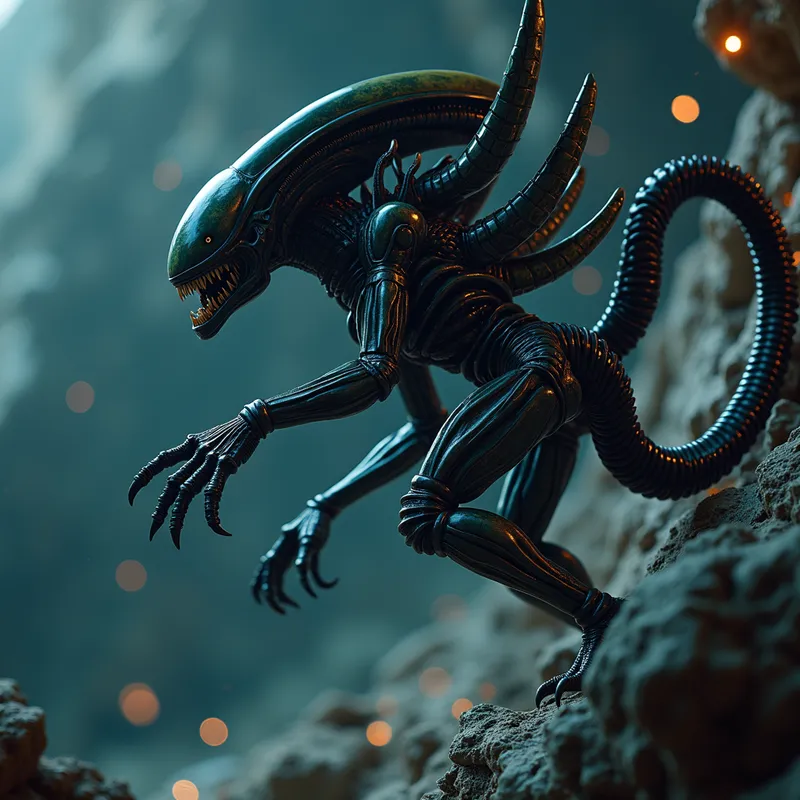 Alien Xenomorph in Space - Alien in space xenomorph - AI image generated with Photorealistic 2