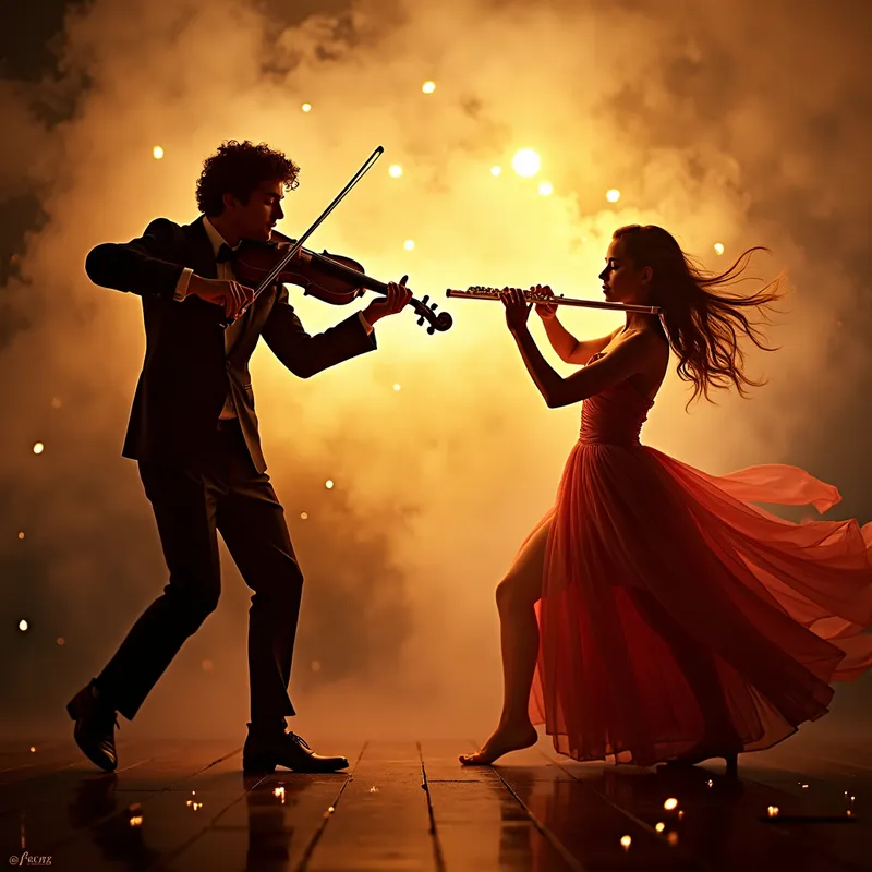 Allegro Fervor - A vivacious concerto inspired by Mozart, showcasing the violin and flute, played with unyielding energy and speed characteristic of a prestissimo tempo.
