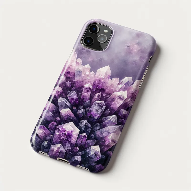 Amethyst Quartz Phone Case - a phone case with an amethyst quartz mineral design - AI image generated with Art