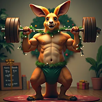 A muscular kangaroo in a green diaper, l