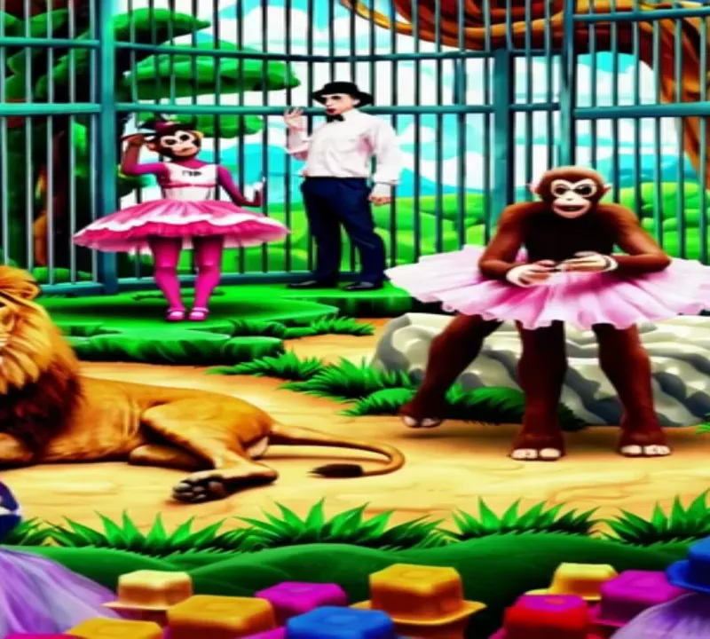 Animals Put on a Playful Show! - The animals are putting on a show! Dressed in fancy outfits, they watch us humans with amusement. It's like we're the ones in the zoo, and they're wondering if we remembered to bring snacks! A funny, topsy-turvy kind of day.