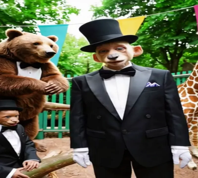 Animals in Fancy Outfits: Role Reversal! - The animals are putting on a show! Dressed in fancy outfits, they watch us humans with amusement. It's like we're the ones in the zoo, and they're wondering if we remembered to bring snacks! A funny, topsy-turvy kind of day.