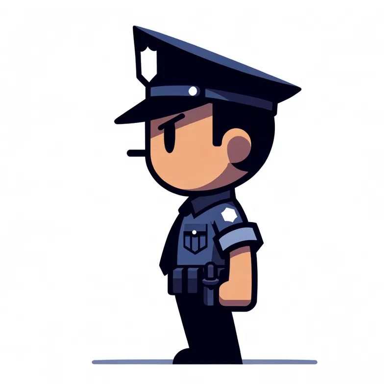 Animated Officer Side View - Create a full-bodied animated image of a police officer with a basic face, shown from the side. Ensure the background is completely white. - AI image generated with Art