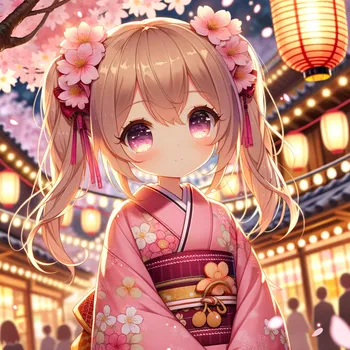 Anime Girl at a Cherry Blossom Festival