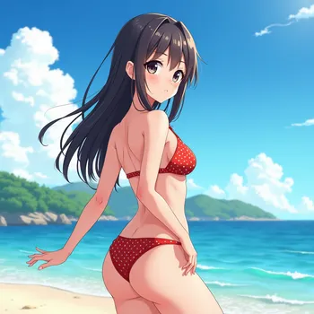 Anime Girl in Swimsuit at the Beach