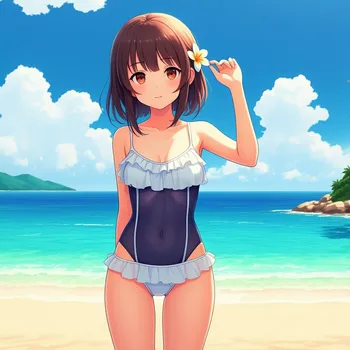 Anime Girl in Swimsuit at the Beach