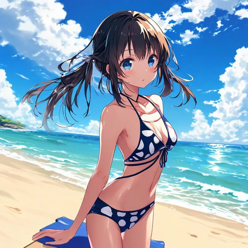 Anime Girl in Swimsuit at the Beach - Anime girl in a swimsuit on a beach - AI image generated with Nova Canvas