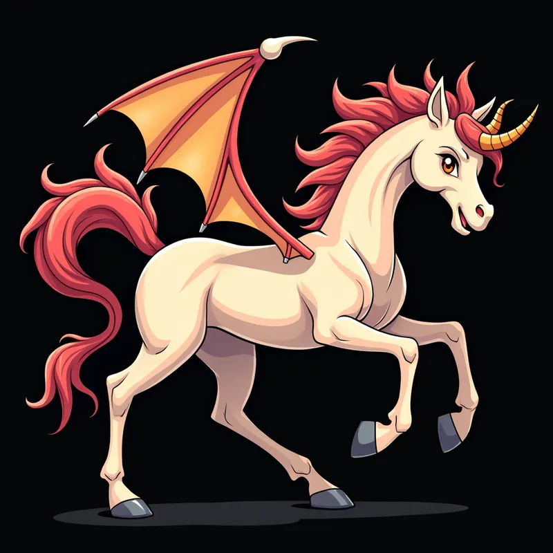 Anime Horse Monster with Dragon Wings - Anime style Horse monster with a scorpion tail and dragon wings.  Black background - AI image generated with Flux