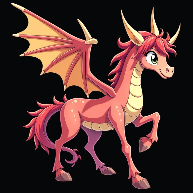 Anime Horse Monster with Dragon Wings - Anime style Horse monster with a scorpion tail and dragon wings.  Black background - AI image generated with Flux