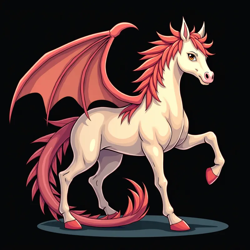 Anime Horse Monster with Dragon Wings - Anime style Horse monster with a scorpion tail and dragon wings.  Black background - AI image generated with Flux