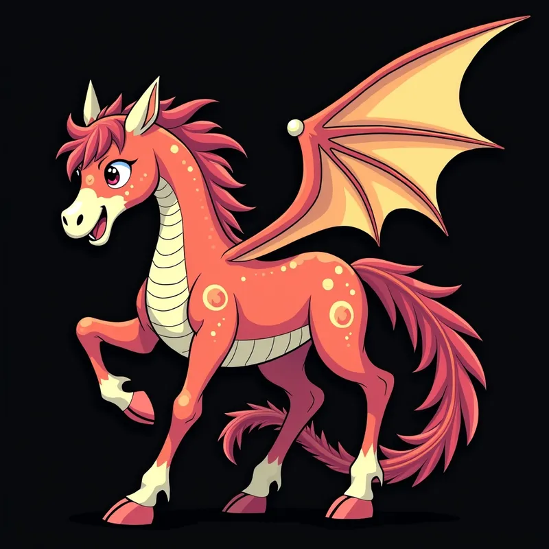Anime Horse Monster with Dragon Wings - Anime style Horse monster with a scorpion tail and dragon wings.  Black background - AI image generated with Flux