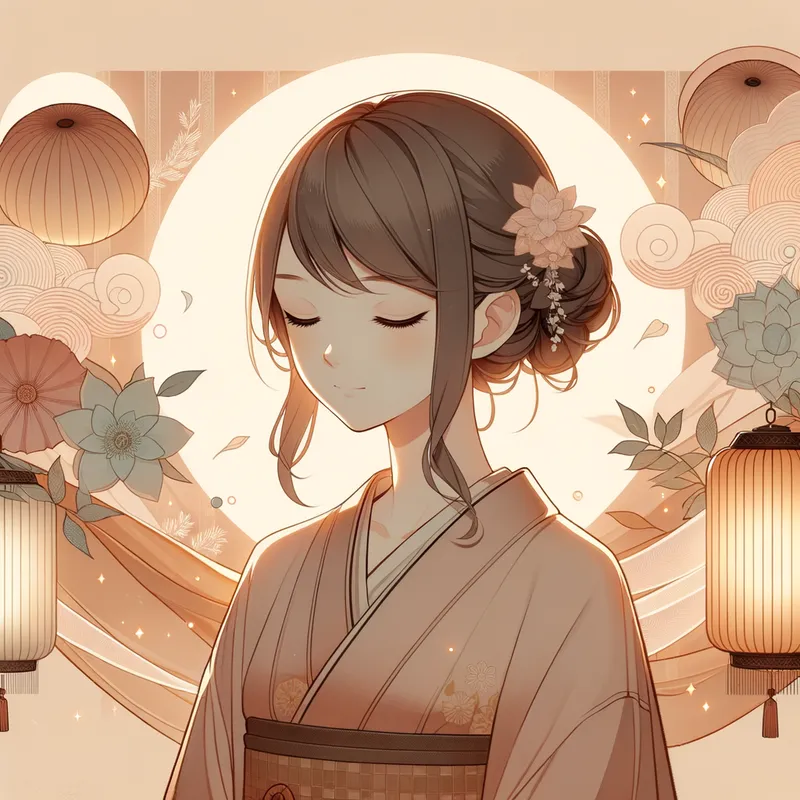 Anime-Infused Serenity - A serene, contemplative anime-style portrait of a girl with a tranquil, almost meditative expression, surrounded by subtle, soothing elements that evoke a sense of inner peace. - AI image generated with Art