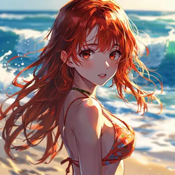 Anime Redhead on Sunny Beach