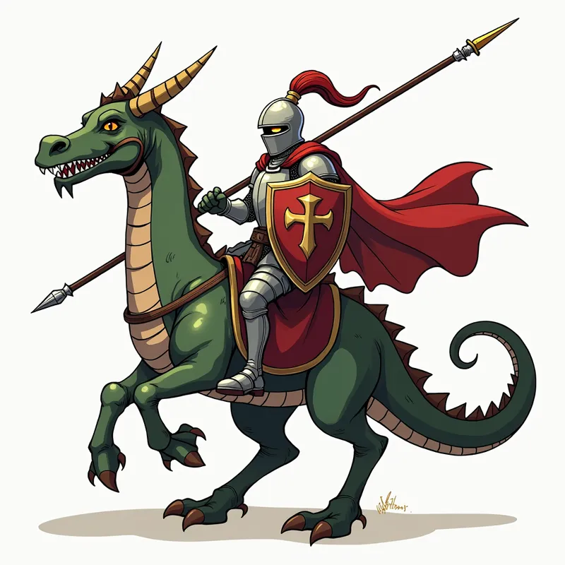 Anime style knight riding on the back of - Anime style knight riding on the back of a dragon holding a lance and a shield. No background - AI image generated with Flux