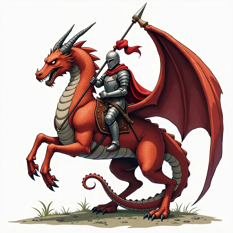 Anime style knight riding on the back of - Anime style knight riding on the back of a dragon holding a lance and a shield.  No background  - AI image generated with Flux
