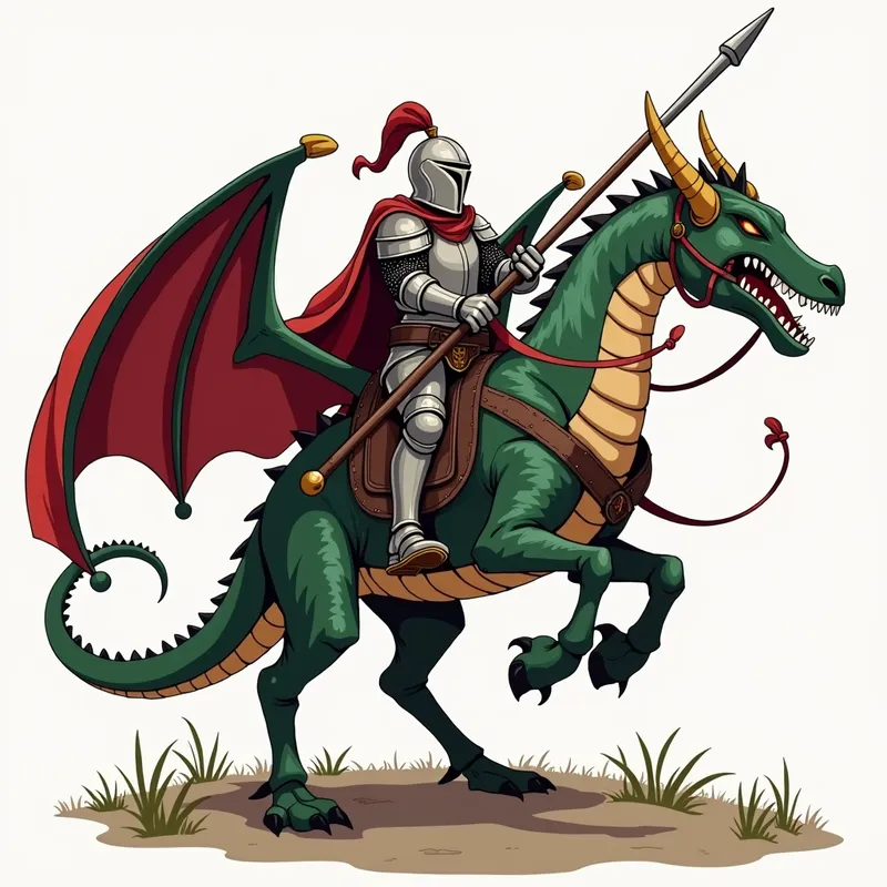 Anime style knight riding on the back of - Anime style knight riding on the back of a dragon holding a lance and a shield.  No background  - AI image generated with Flux