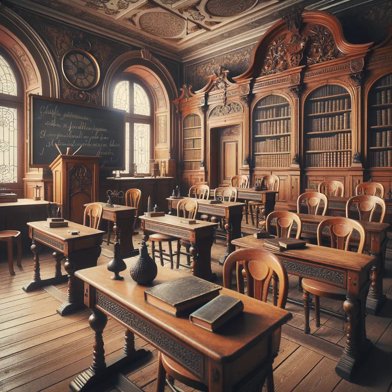 Antique Seminar Ambiance - antique seminar room - AI image generated with Art