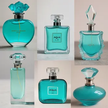 Aqua Perfume Bottles Collage