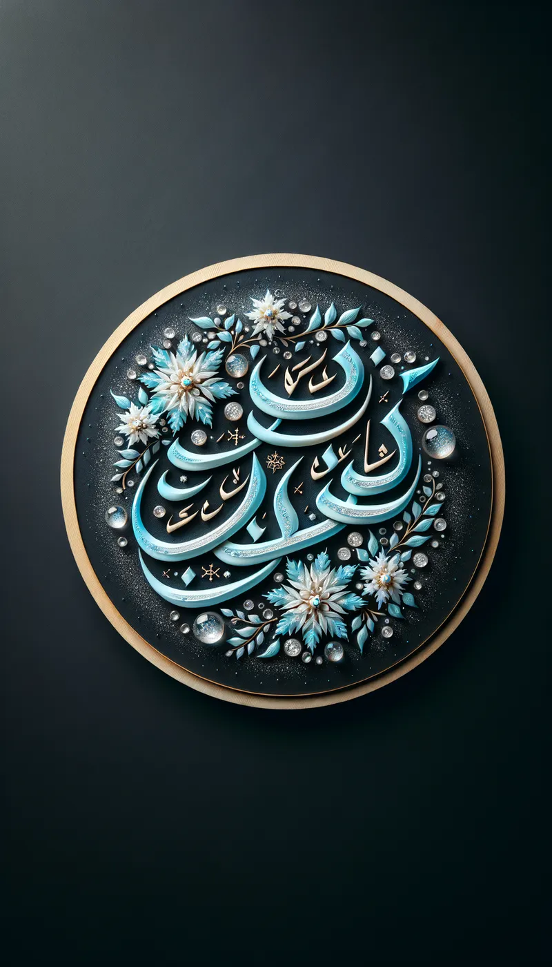Arabian Ice - Charming light blue Arabic calligraphy, adorned with icy features on a black canvas, writing 'الورا نبض الجليد'. - AI image generated with Art