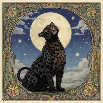 Art Nouveau Panther Gazing at Moon