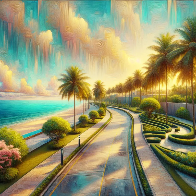 Artistic Boulevard - make a boulevard near beach with no people make it artistic
 - AI image generated with Art