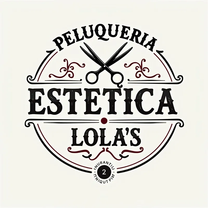 Artistic Hair Salon Emblem - Craft an artistic emblem using hairdressing articles, with 'PELUQUERIA' at the top, 'ESTETICA' at the bottom, and 'LOLA'S' between them. Select a creative font for the letters. - AI image generated with Text