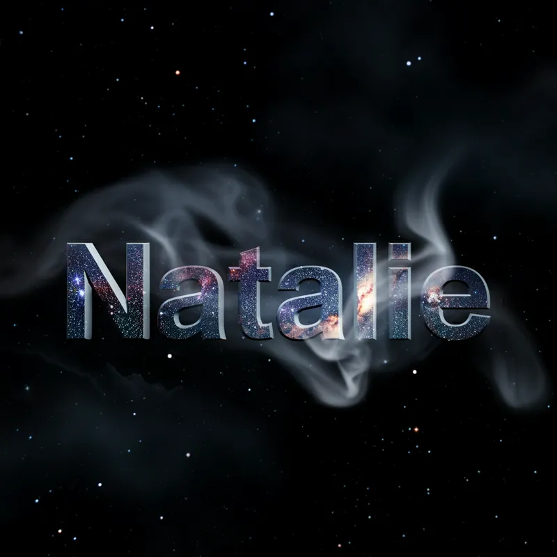 Astral Signature - The name Natalie rendered in 3D, immersed in a celestial scene with smoke swirling and stars gleaming, creating an enchanting and magical ambiance. - AI image generated with Imagen 3