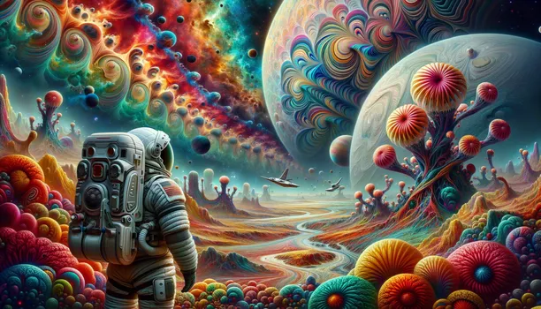 Astronaut's Colorful Planetary Arrival