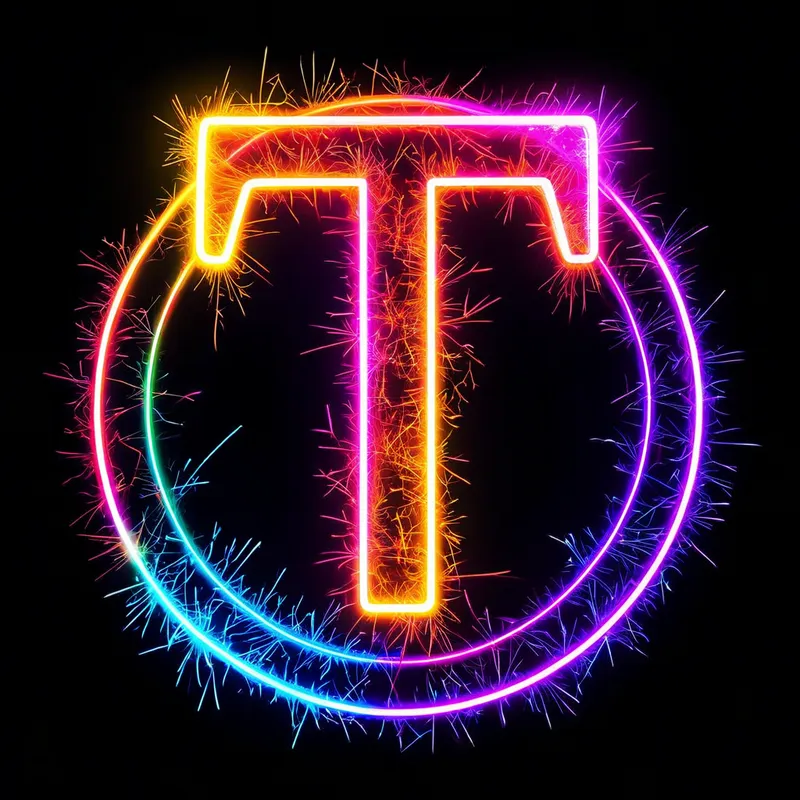 Award-Winning Neon Spectrum T - A circular composition where the letter T appears floating, made from intertwining glowing lines in a full spectrum of neon colors. Abstract cracker bolts radiate outward, giving a sense of energy and creativity. The design is minimalistic yet vibrant, glowing brightly as if under a blacklight, with feminine, award-winning appeal. - AI image generated with Nova Canvas