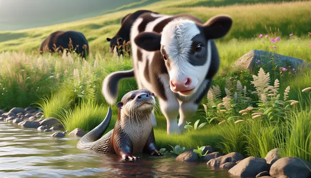 Baby Cow Meets Mama Otter