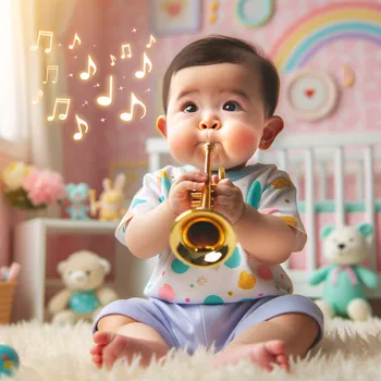 Baby Playing Trumpet in Nursery
