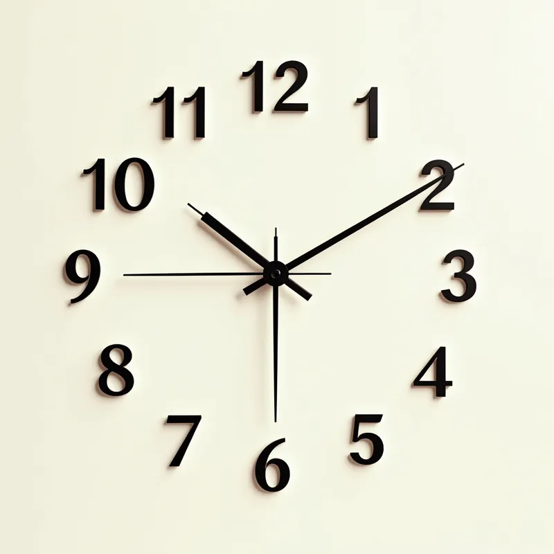 Balanced Typography Timepiece - A clock where numbers are replaced by precisely spaced letters: T, I, M, E, 4, A, C, H, A, N, G, and E, positioned like actual clock indices around a perfect circle. The clock hands are slender and faint; the minute hand aligns with E (the third position), and the hour hand is placed just before the E at the eleventh position, indicating 11:03. The letter kerning is even, contributing to a harmonious, readable design. - AI image generated with Text