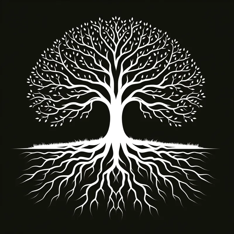 Bare Tree Silhouette - black and white tree sillhouette with branches and roots. No leaves and simple on branches and roots. No small details. Make it possible to be cut out on a plasma cutter
- AI image generated with Art