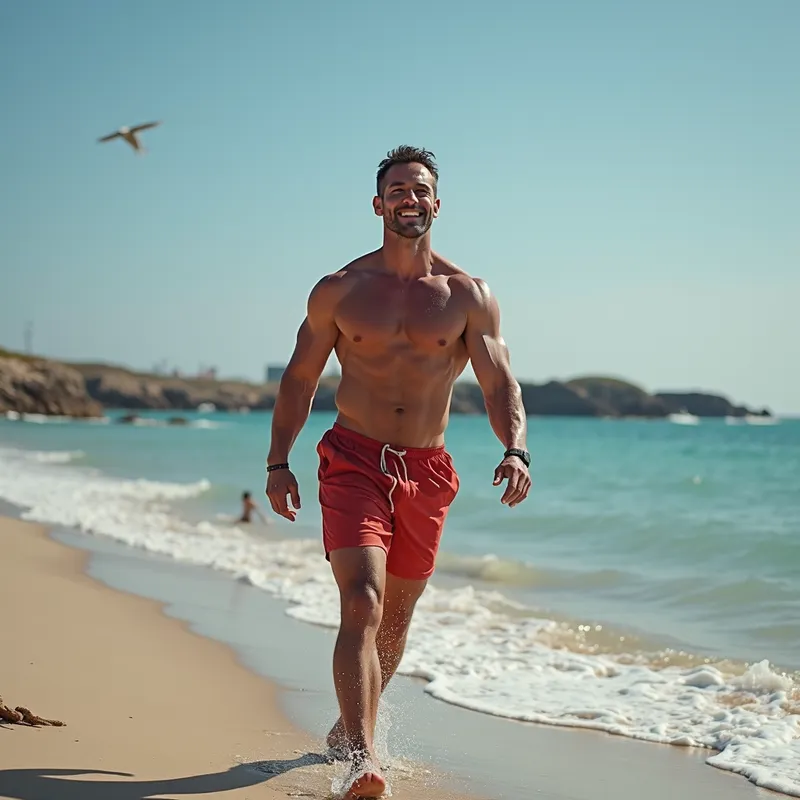Beach Muscle Man - Muscular man on the beach - AI image generated with Photorealistic 2