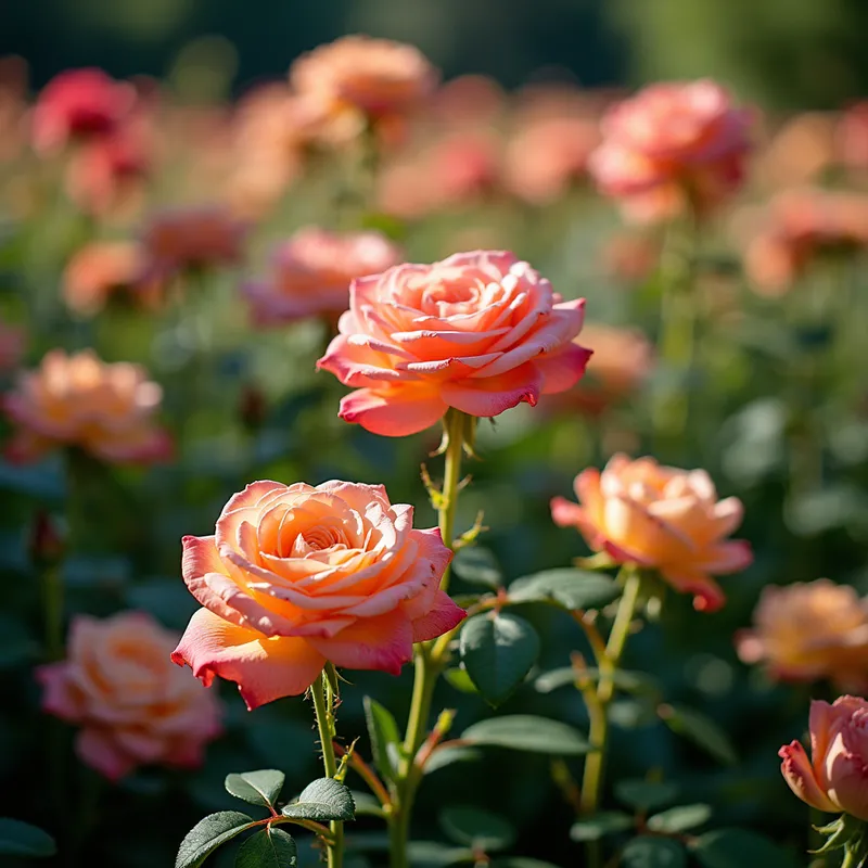 BeauRose Garden - A serene garden filled with beautifully blossomed roses of various colors, casting gentle shadows on a sunny afternoon. - AI image generated with Photorealistic 2