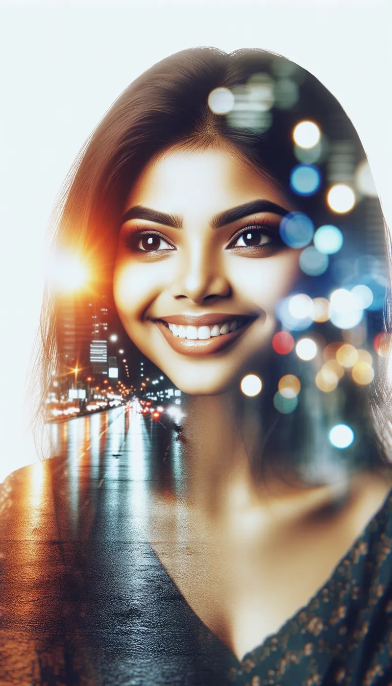 Bengali Smile: Photo Realistic - Beautiful bengali girl smiling  - AI image generated with Art - photorealistic, lens flare, double exposure